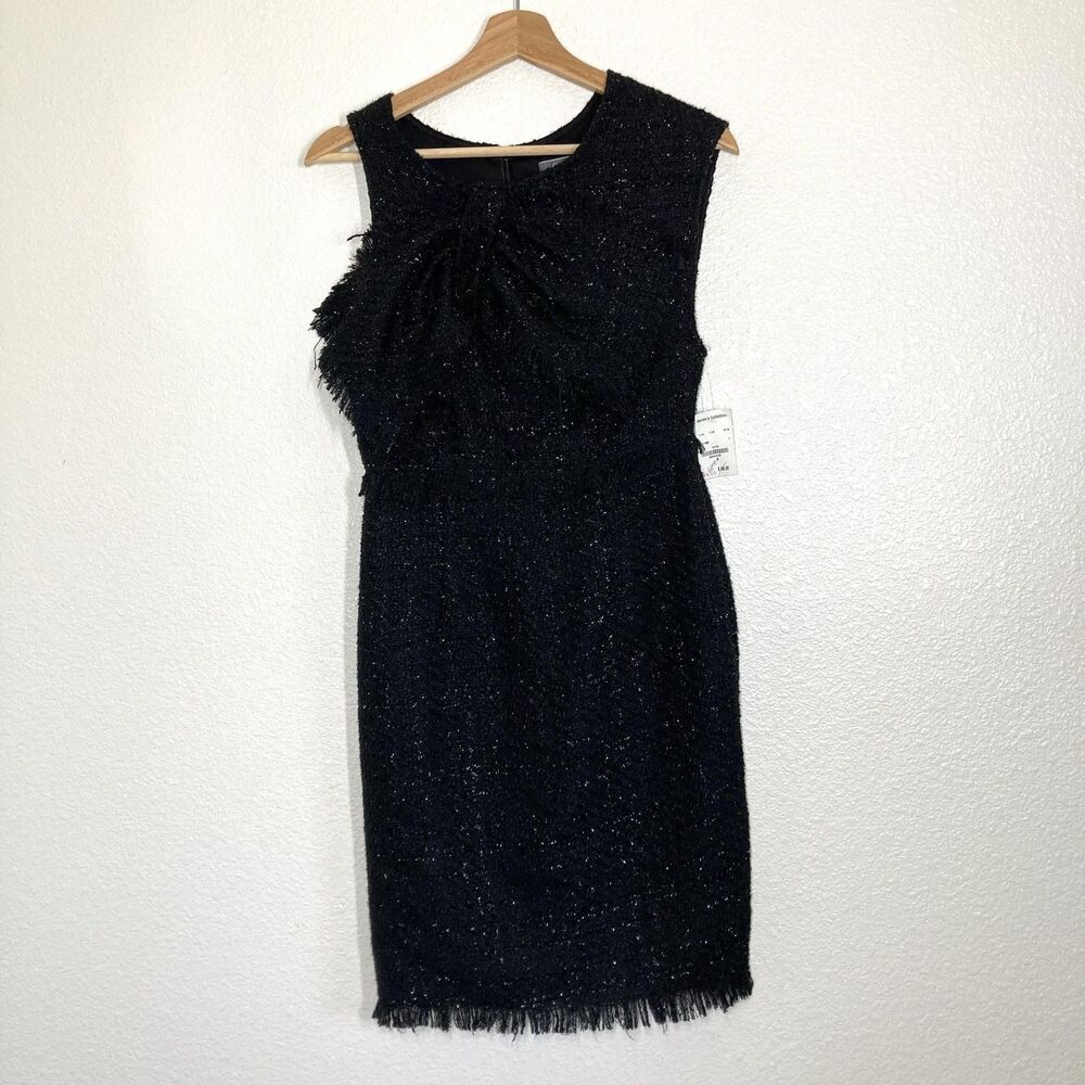 Gracia Dress Womens S Black Tweed Fringe Sheath Sleeveless Party Cocktail NWT